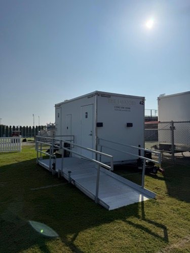 Ada trailer being set up in the parking lot, a Las Vegas ada trailer rental job
