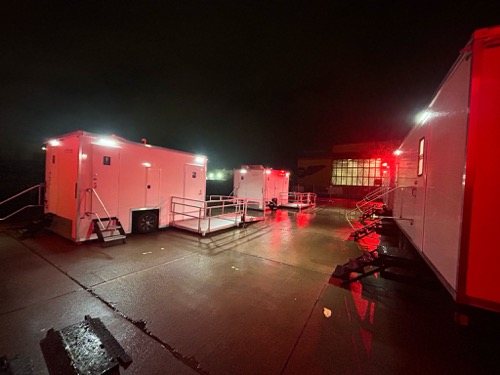 Ada trailer in the parking lot, a Salt Lake City ada trailer rental job