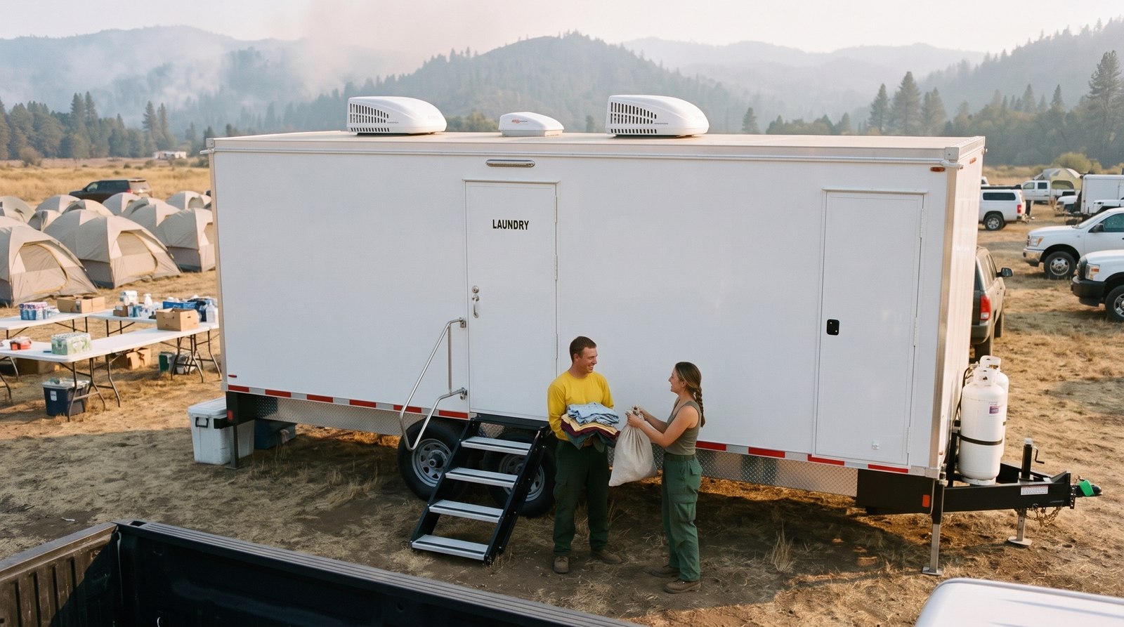 The 8-Station Laundry Trailer, available for rent across California