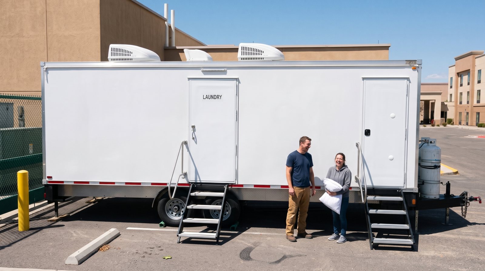 Laundry trailer set up near Escondido for film and TV