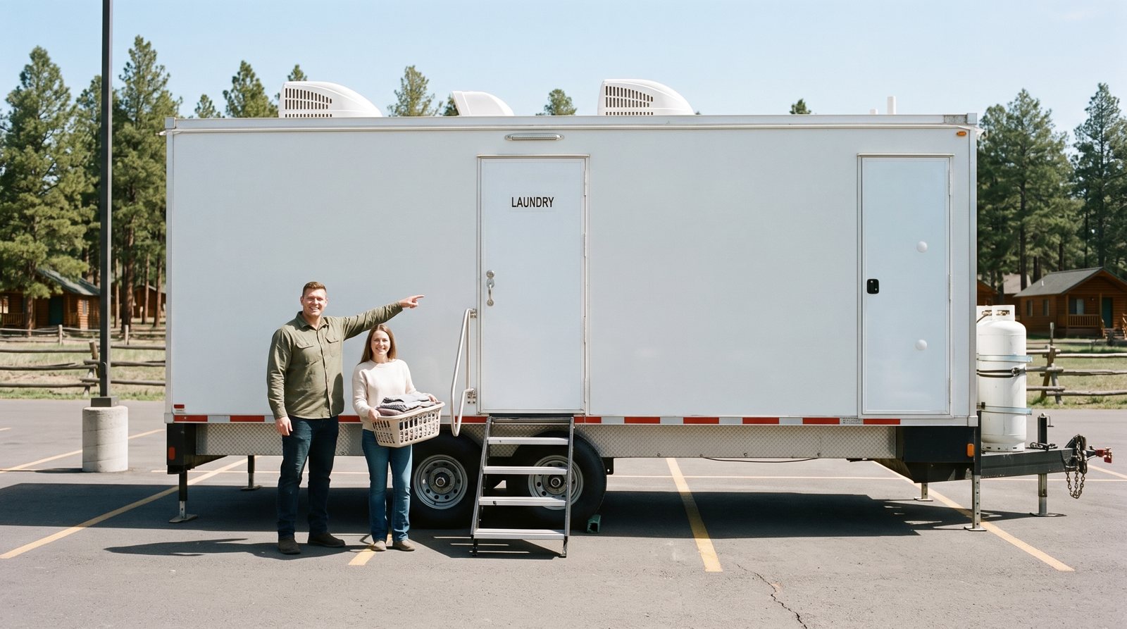 Laundry trailer set up on a San Diego County site, closer view