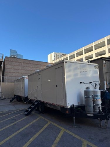 Lavatory unit a trailer set before the first shift outside San Diego