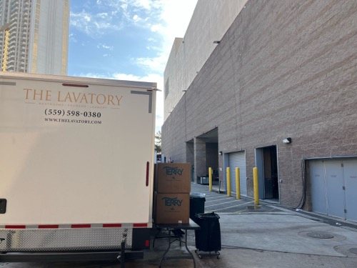 Laundry trailer set up for a job near El Cajon, San Diego County