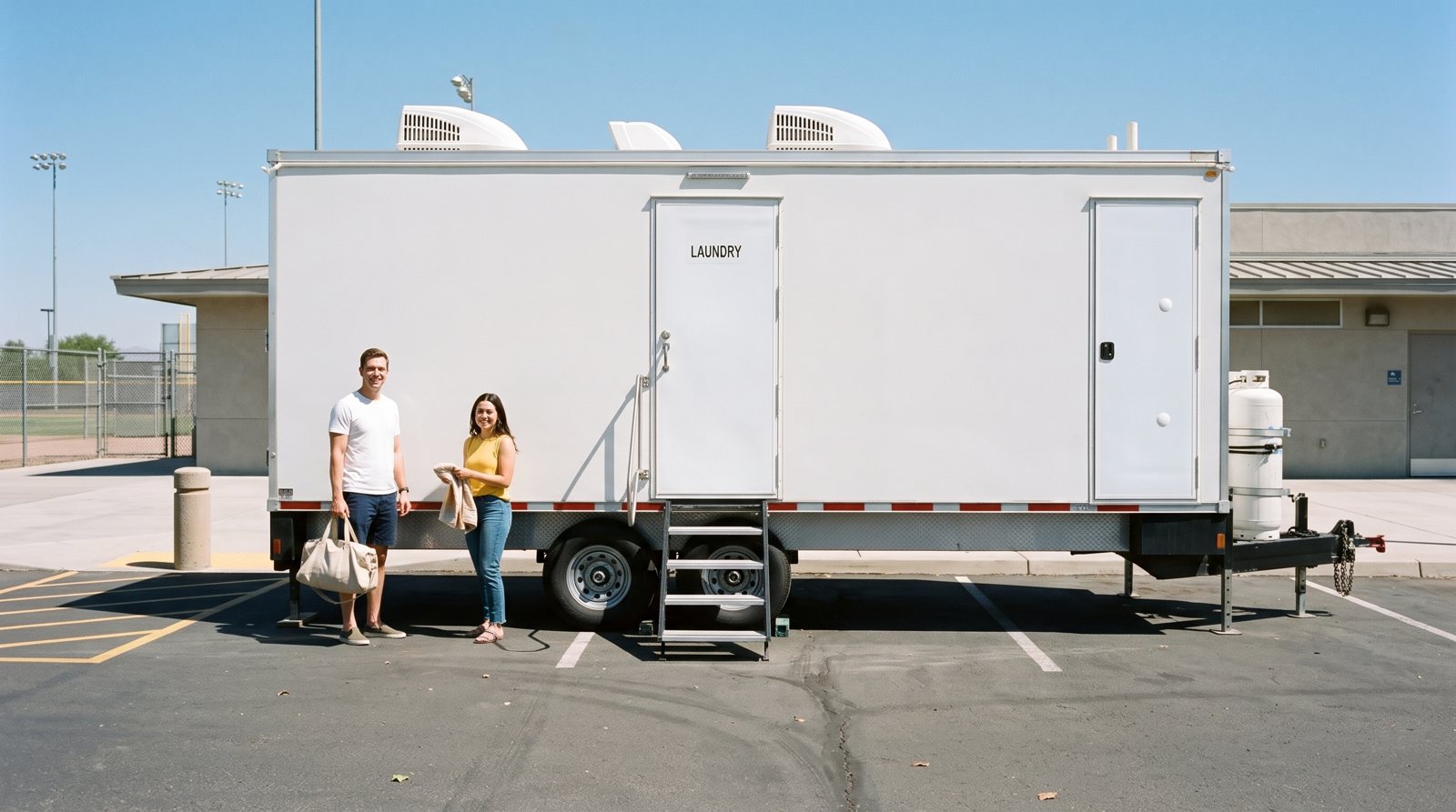 Laundry trailer staged for a booking in the Pikes Peak region area