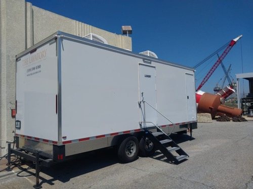 laundry trailer set up on a job in Utah