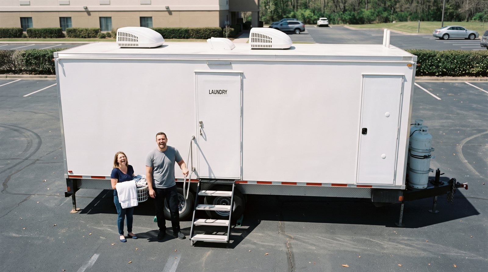 Laundry trailer staged for a booking in the Salt Lake Valley area