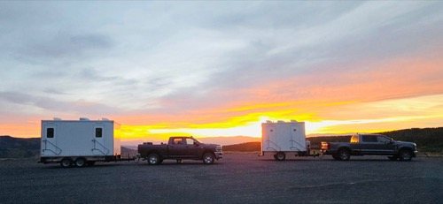 Lavatory restroom trailer staged for a national account near Spanish Springs, the Truckee Meadows