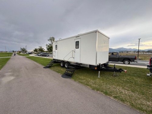 Luxury restroom trailer set up near Reno for holiday markets