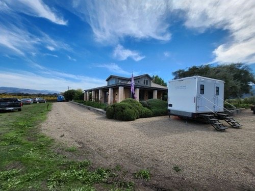 Luxury restroom trailer set up for a corporate booking in the Truckee Meadows area