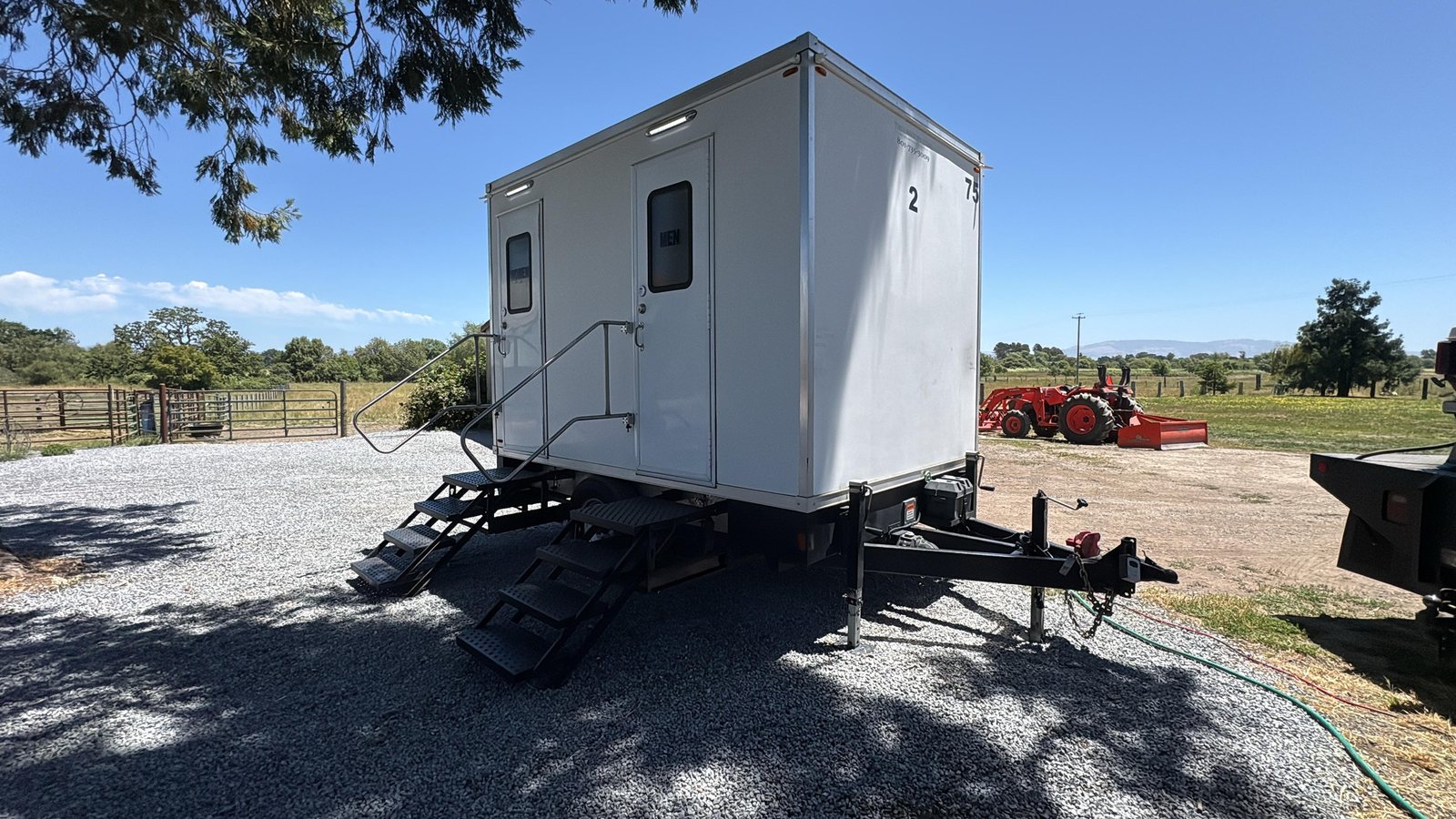 Restroom trailer on site for a holiday markets venue near Sparks