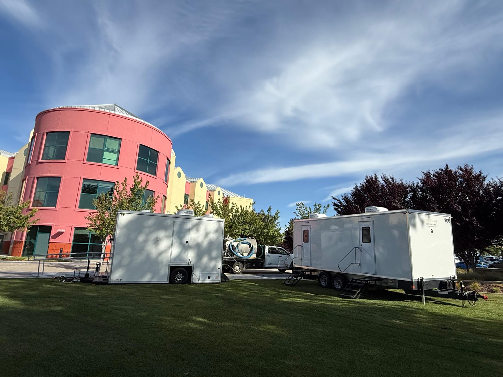 9-Station Restroom Trailer, delivered to venues from Orem to Provo