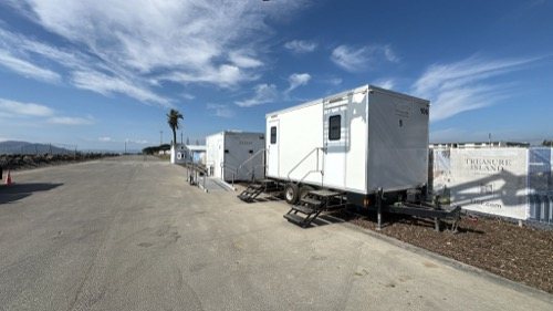 Luxury restroom trailer set up near Vineyard for church, school and campus