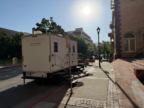 Here is our 9 station restroom trailer available in Orem