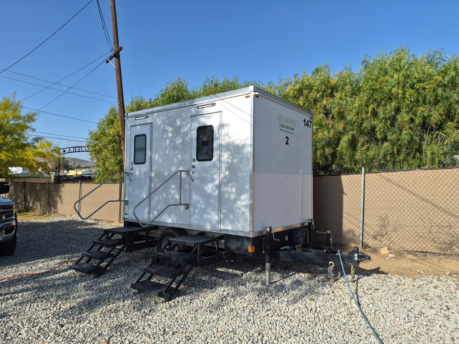 The close-up detail of the ADA restroom trailer used in Orem