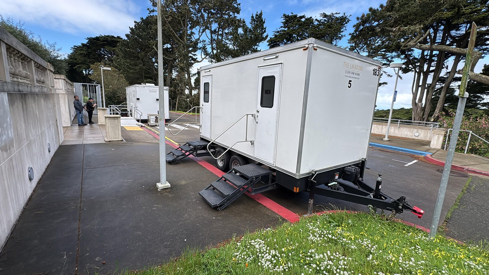 Lavatory restroom trailer staged for a national account near Lindon, Utah Valley