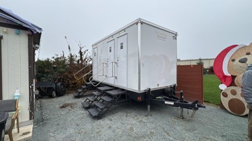 Luxury restroom trailer set up for a corporate booking in the Utah Valley area