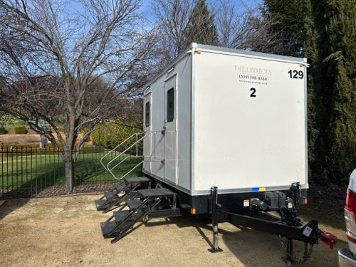 Restroom trailer on site for a multi-day production near Vineyard