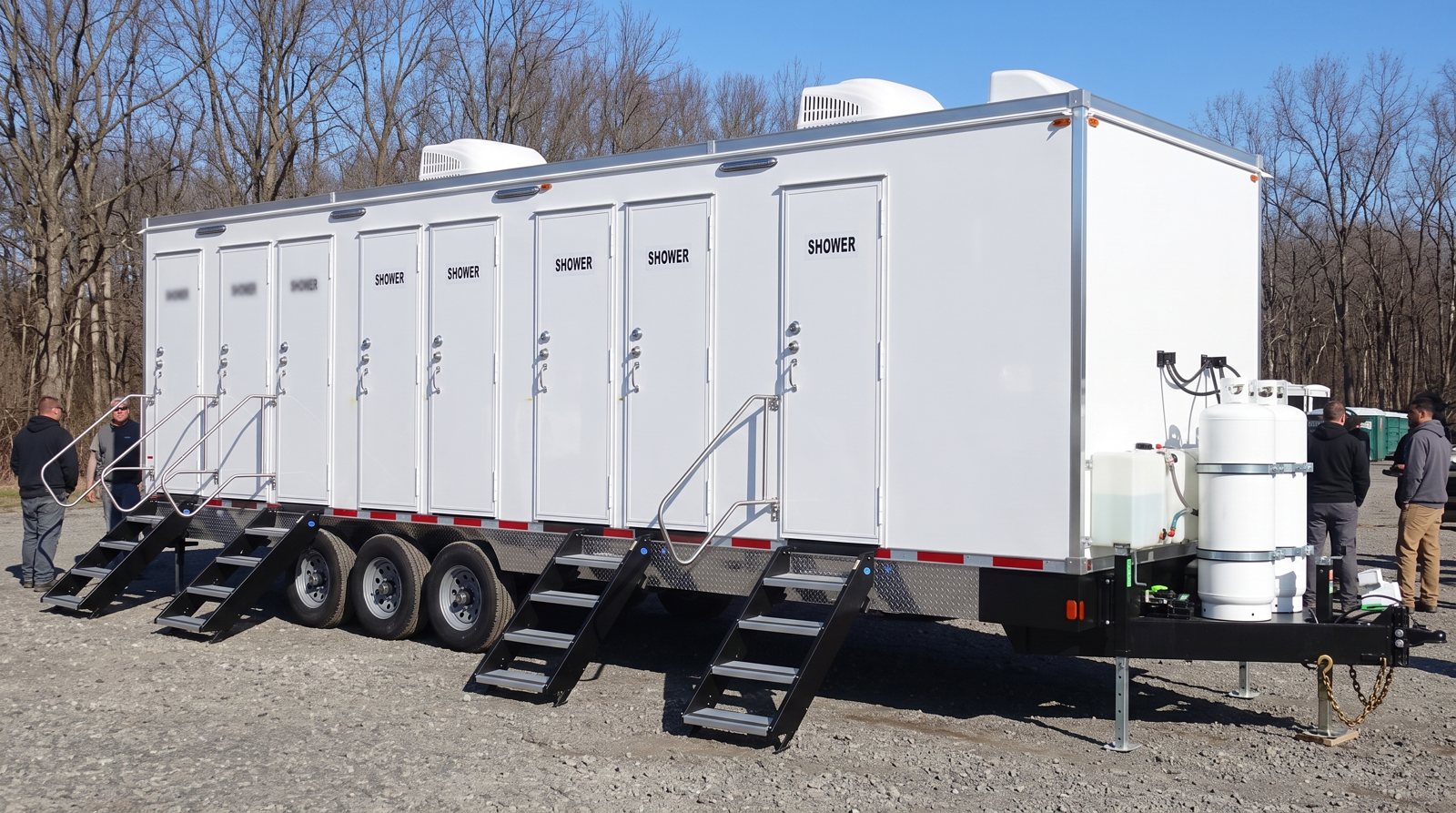 Shower trailer set up for a job in the greater San Diego County area