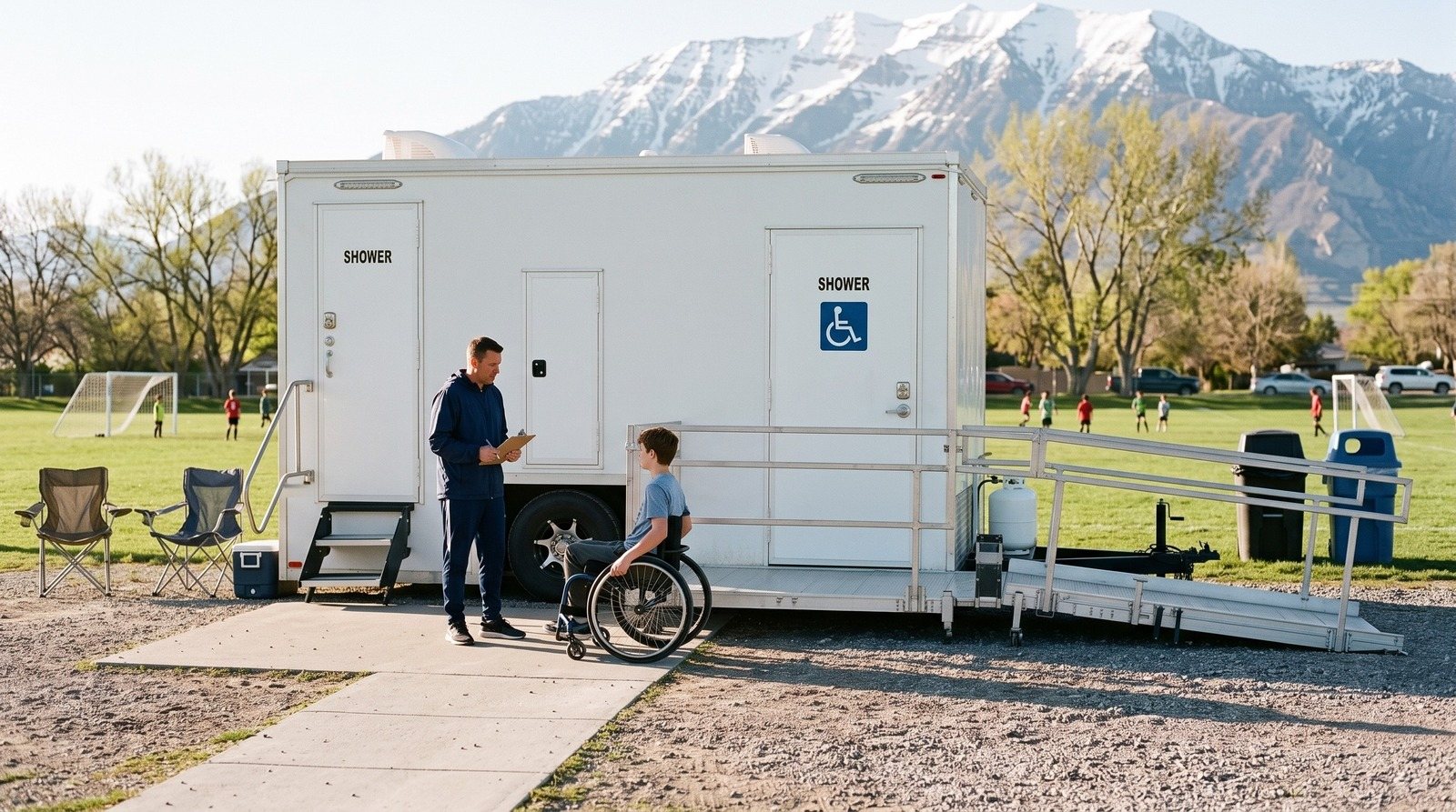 Private shower trailer set up near Provo for outreach and Hygiene