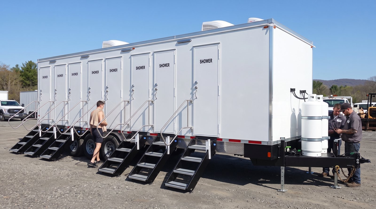 Lavatory shower trailer staged for a national account near Mountain View, the north Santa Clara Valley